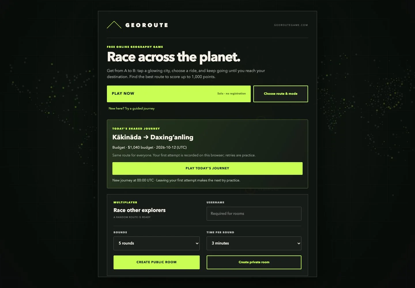 Georoute — public game interface or activity-selection entry for georoute