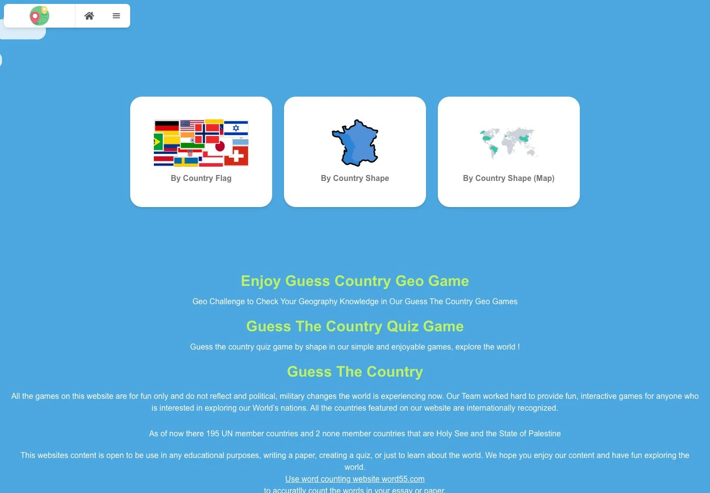 Guess Country Geo Game — public game interface or activity-selection entry for guess country geo game