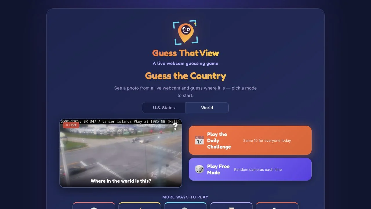 Guess That View — webcam-image catalog and daily/practice mode choices