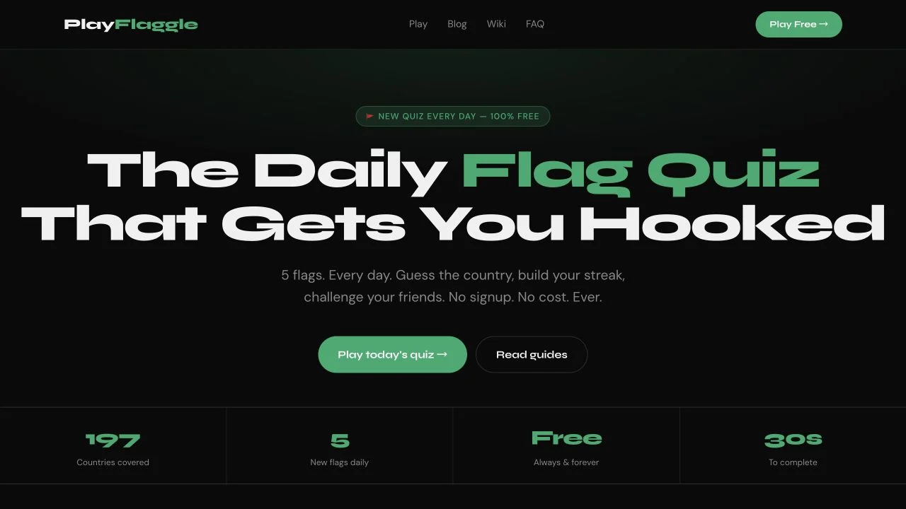 PlayFlaggle — public daily five-flag quiz and first answer choices