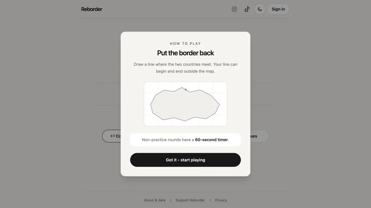 Reborder — daily challenge entry and instructions for redrawing a shared border