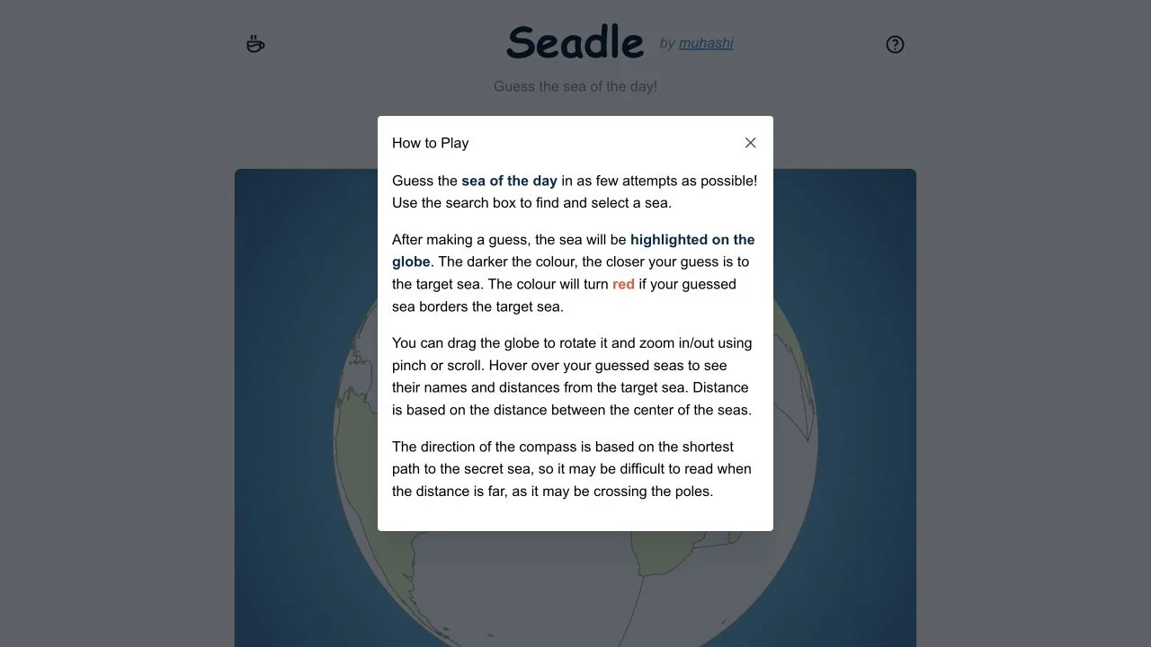 Seadle — sea-search interface with the help explanation of adjacency and globe distances